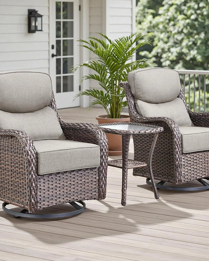 3-Piece Wicker Patio Bistro Set - 2 High-Back Swivel Chairs, Table, 6-Inch Cushions