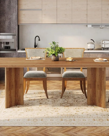 63-Inch Walnut Farmhouse Dining Table - Seats 4 to 6, Heavy Duty, Chairs Not Included