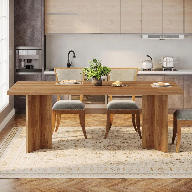 63-Inch Walnut Farmhouse Dining Table - Seats 4 to 6, Heavy Duty, Chairs Not Included