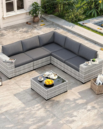 6-Piece Wicker Rattan Patio Sectional Set - Complete Outdoor Set in 5 Colourways