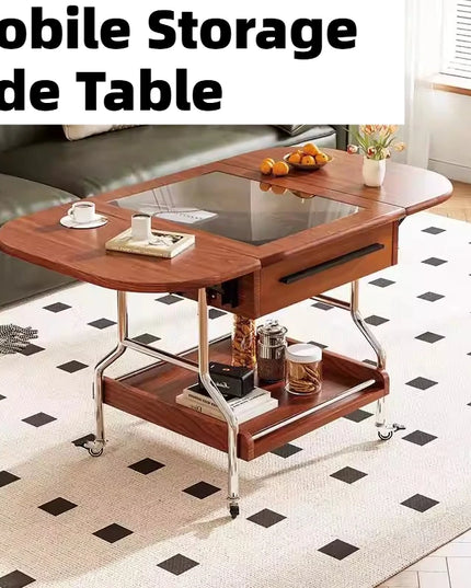 Rolling Round Side Table with Storage Shelf - Mobile Coffee Trolley on Castors, E0