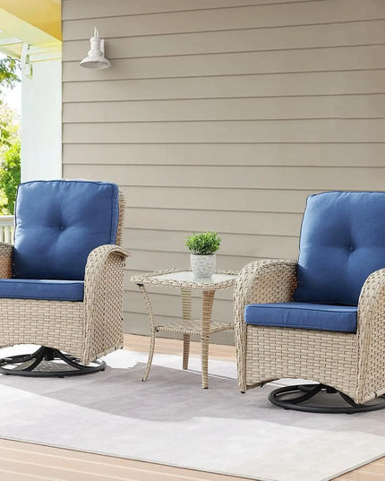 3-Piece Swivel Rocker Patio Set - 2 Wicker Rockers and Glass Side Table, 8 Colourways