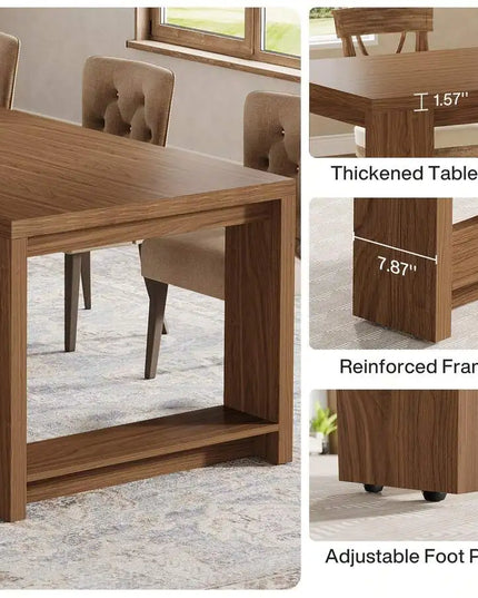 86.61-Inch Narrow Farmhouse Dining Table - Wood Pedestal Base, Seats 6 to 8, 4 Finishes