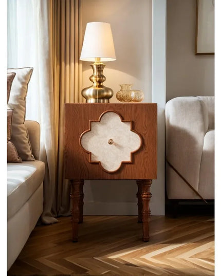 Four-Leaf Clover Ash Wood Bedside Table - 1-Drawer Nightstand and Sofa Side Cabinet