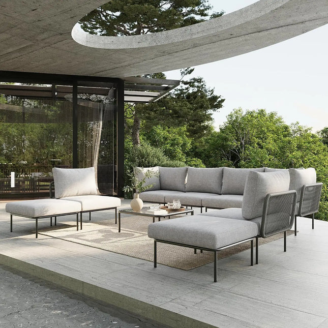 9-Piece Rope Wicker Sectional Set - L-Shaped Deep Seating, Thick Cushions, 3 Colours
