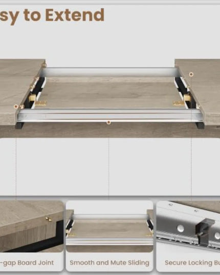 Space-Saving Extendable Dining Table - 63 to 82.7 Inches, Rounded Corners, Grey