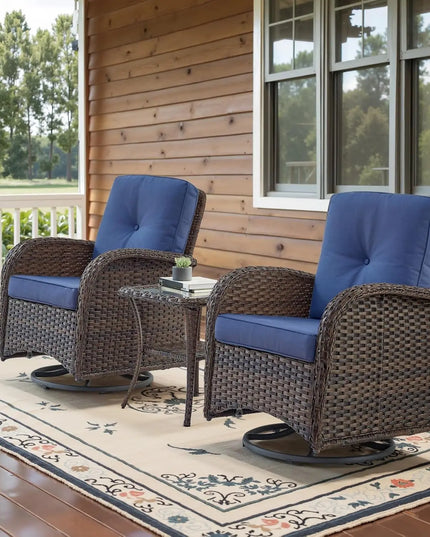 3-Piece Swivel Rocker Patio Set - 2 Wicker Rockers and Glass Side Table, 8 Colourways