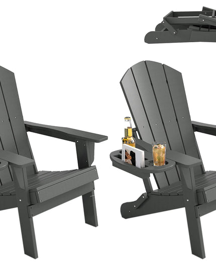 Folding Adirondack Chairs, Set of 2 - HDPE with Cup Holders and Cushions, 6 Colours