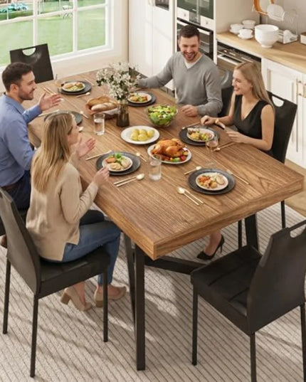 7-Piece Farmhouse Dining Set in Walnut - 71-Inch Table with 6 Chairs, Fully Assembled