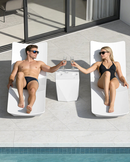 3-Piece Pool Chaise Lounge Set - 2 S-Shaped Loungers and Side Table with Cup Holders