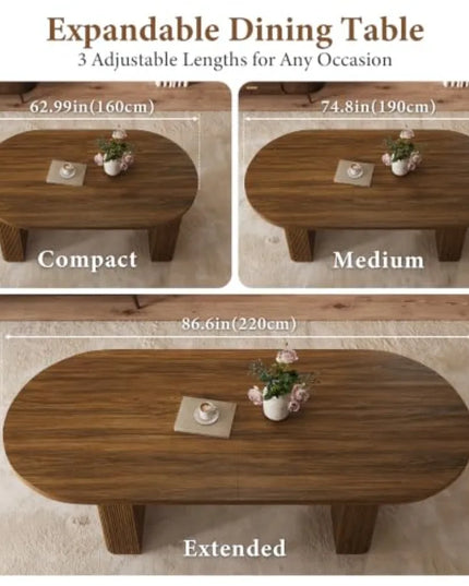 Extendable Dining Table with Fluted Pedestal Base - 63 to 86 Inches, Seats 4 to 10, Walnut