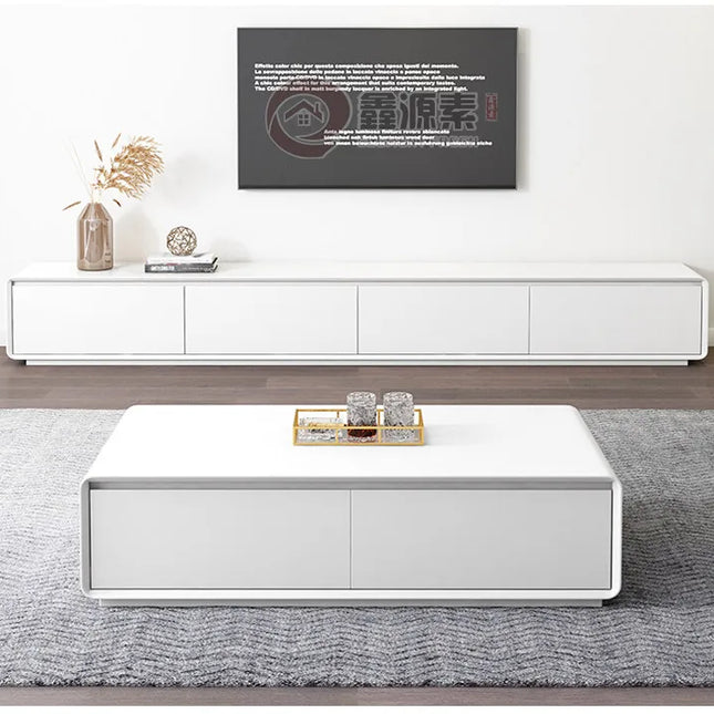 2-Piece Living Room Set - Coffee Table and TV Stand with Storage Cabinets, 4 Finishes