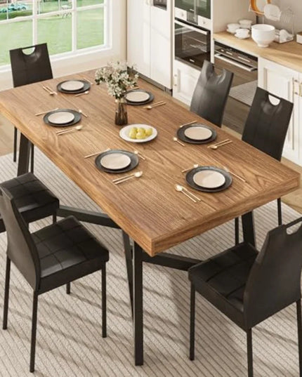 7-Piece Farmhouse Dining Set in Walnut - 71-Inch Table with 6 Chairs, Fully Assembled