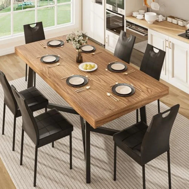 7-Piece Farmhouse Dining Set in Walnut - 71-Inch Table with 6 Chairs, Fully Assembled