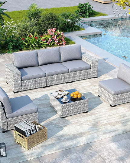 6-Piece Wicker Rattan Patio Sectional Set - Complete Outdoor Set in 5 Colourways