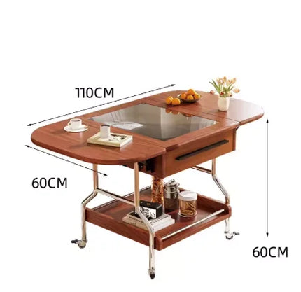 Rolling Round Side Table with Storage Shelf - Mobile Coffee Trolley on Castors, E0