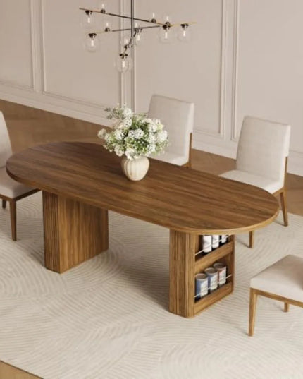 Extendable Dining Table with Fluted Pedestal Base - 63 to 86 Inches, Seats 4 to 10, Walnut