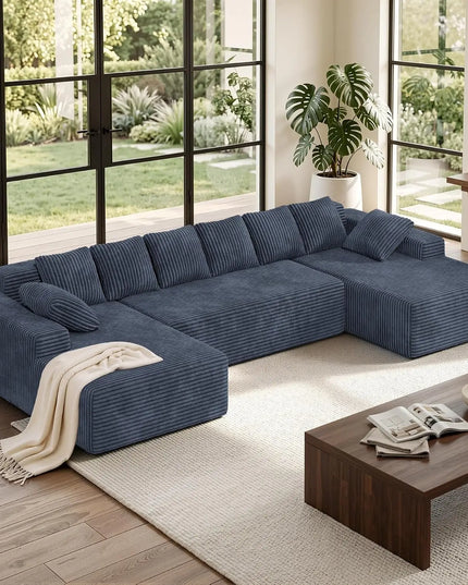 131-Inch Boneless Cloud Sectional with Chaise - 28-Inch Deep Seat, 1400lb, 6 Colours