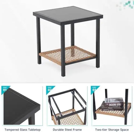 3-Piece Rocking Bistro Set - 2 Wicker Rocking Chairs and 2-Tier Table, 2 Colourways