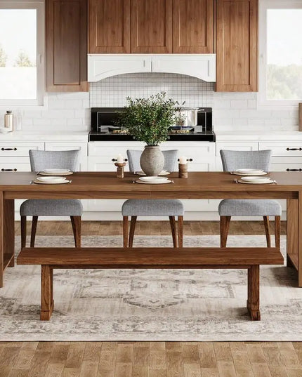 86.61-Inch Narrow Farmhouse Dining Table - Wood Pedestal Base, Seats 6 to 8, 4 Finishes
