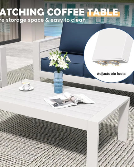 6-Piece Aluminium Patio Set - Sectional Sofa, Coffee Table, 5-Inch Olefin Cushions, Covers