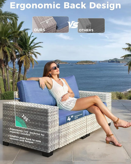 6-Piece Wicker Rattan Patio Sectional Set - Complete Outdoor Set in 5 Colourways