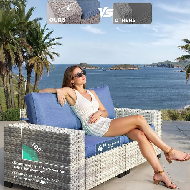 6-Piece Wicker Rattan Patio Sectional Set - Complete Outdoor Set in 5 Colourways
