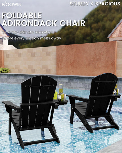Folding Adirondack Chairs, Set of 2 - HDPE with Cup Holders and Cushions, 6 Colours