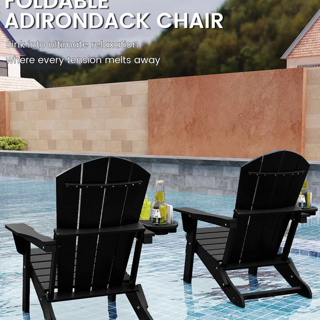 Folding Adirondack Chairs, Set of 2 - HDPE with Cup Holders and Cushions, 6 Colours