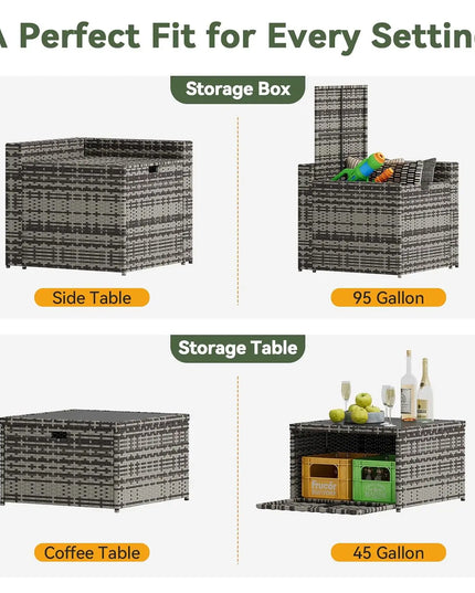 8-Piece Wicker Patio Set with Storage Table - Includes 2 Waterproof Covers, Modular