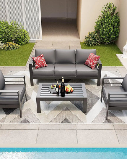 6-Piece Aluminium Patio Set - Sectional Sofa, Coffee Table, 5-Inch Olefin Cushions, Covers