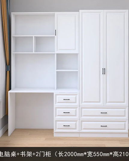 Modular Sliding-Door Wardrobe with 6 Drawers - White MDF Storage, 200kg Capacity