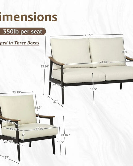 3-Piece Wicker Patio Conversation Set - Compact Beige Outdoor Furniture, Customisable