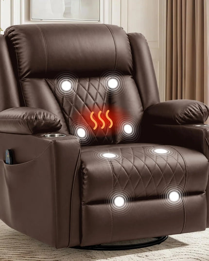 Oversized Swivel Rocker Recliner - Big and Tall Faux Leather, Heat and Massage, 3 Colours