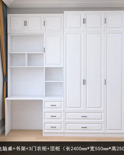 Modular Sliding-Door Wardrobe with 6 Drawers - White MDF Storage, 200kg Capacity