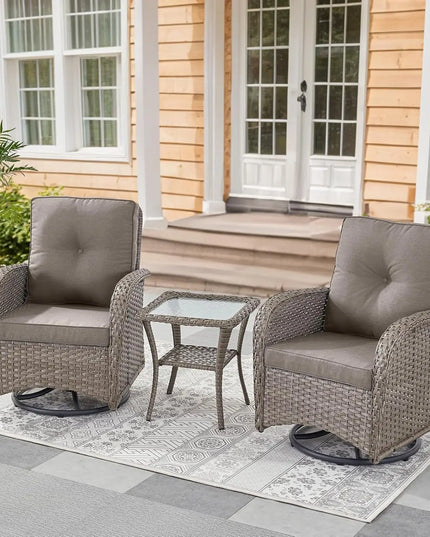 3-Piece Swivel Rocker Patio Set - 2 Wicker Rockers and Glass Side Table, 8 Colourways