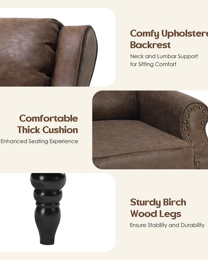 Faux Leather Pushback Recliner Chair - Manual Accent Recliner in Coffee or Yellow Brown
