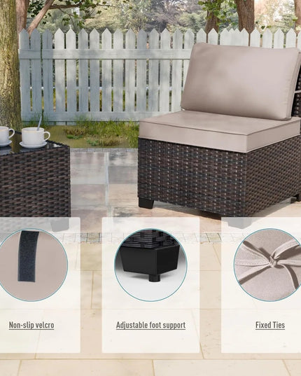 5-Piece Wicker Patio Sectional - 2 Corner Sofas, 2 Armless Sofas and Coffee Table