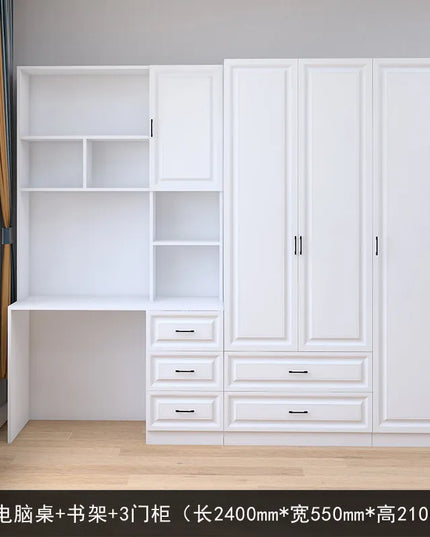 Modular Sliding-Door Wardrobe with 6 Drawers - White MDF Storage, 200kg Capacity