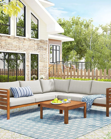 7-Piece All-Weather Rattan Conversation Set - Tempered Glass Table and Striped Pillows