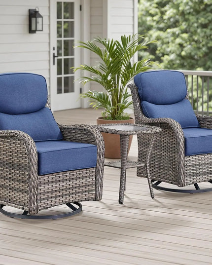 3-Piece Wicker Patio Bistro Set - 2 High-Back Swivel Chairs, Table, 6-Inch Cushions