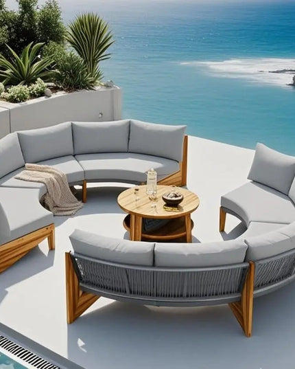 7-Piece All-Weather Rattan Conversation Set - Tempered Glass Table and Striped Pillows