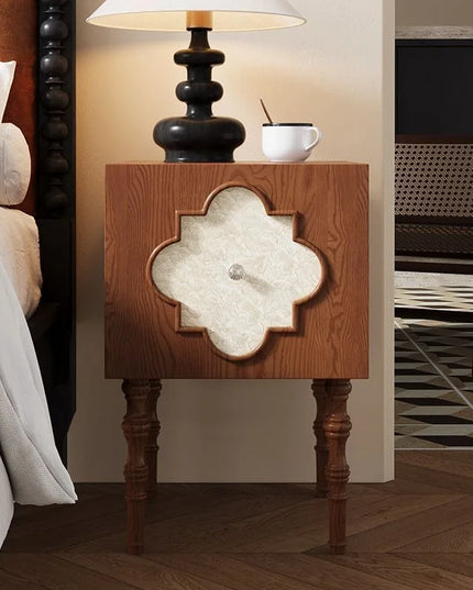Four-Leaf Clover Ash Wood Bedside Table - 1-Drawer Nightstand and Sofa Side Cabinet