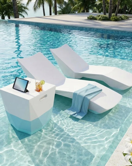 3-Piece Pool Chaise Lounge Set - 2 S-Shaped Loungers and Side Table with Cup Holders