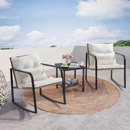 3-Piece Rocking Bistro Set - 2 Wicker Rocking Chairs and 2-Tier Table, 2 Colourways