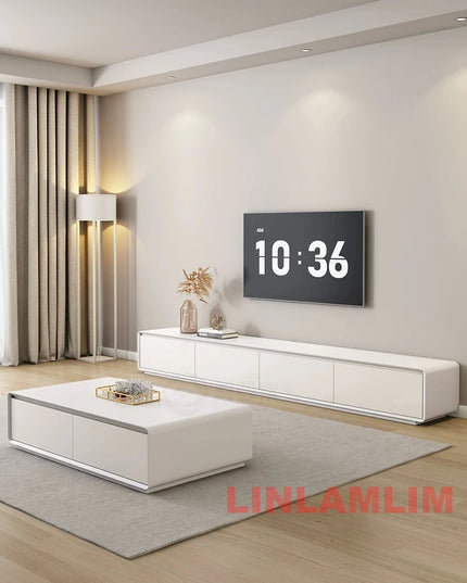 2-Piece Living Room Set - Coffee Table and TV Stand with Storage Cabinets, 4 Finishes