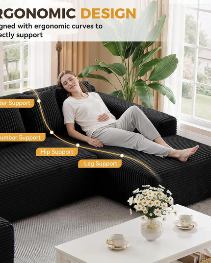 131-Inch Boneless Cloud Sectional with Chaise - 28-Inch Deep Seat, 1400lb, 6 Colours