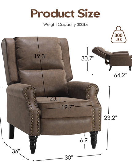 Faux Leather Pushback Recliner Chair - Manual Accent Recliner in Coffee or Yellow Brown