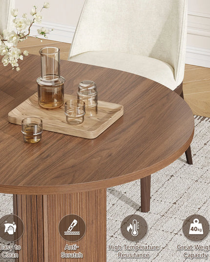 Walnut 70-Inch Oval Dining Table - Seats 6 to 8, 2-Tier Storage and LED, Table Only