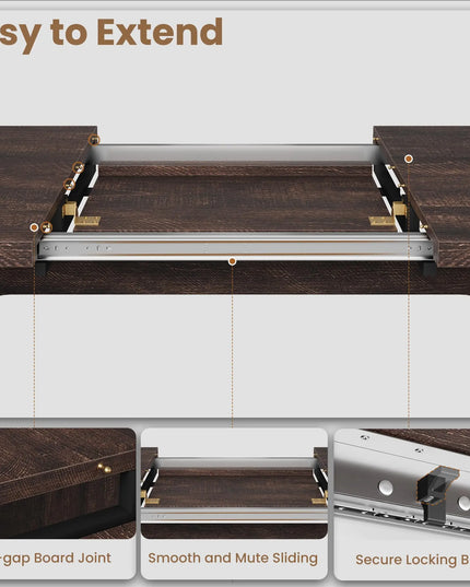 Extendable Farmhouse Dining Table - 63 to 82.7 Inches, Seats 8 to 10, 5 Finishes